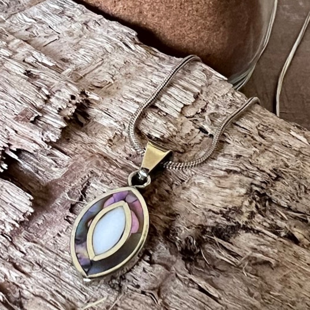 Abalone Shell & Silver Pendant on 925AG Silver Rope Chain 🎉 H.P. 🎉